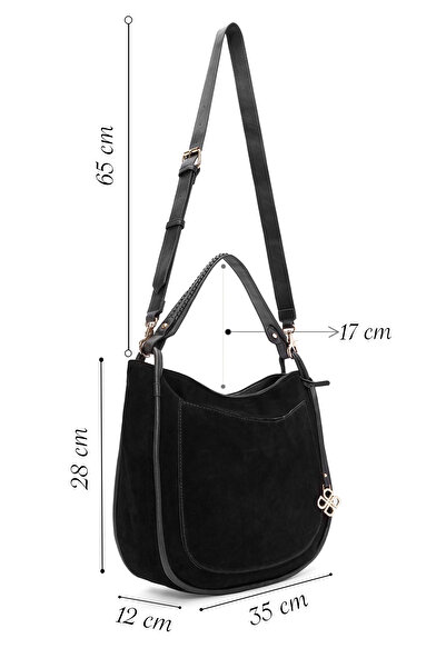 Derimod Women's Black Long Strap Suede Shoulder Bag 25Wbd248310