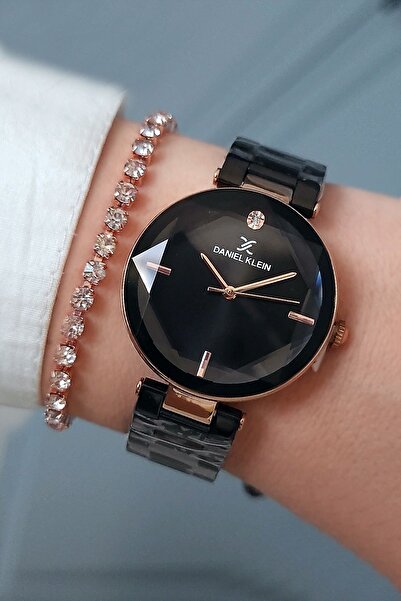 Daniel Klein 32 mm Çelik Bilezik Kesme Camlı Rose Gold/Siyah Kadın Kol Saati,...