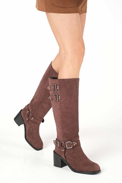 Mio Gusto Willow Brown Blunt Toe Biker Boots
