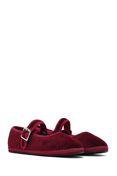 Derimod Women's Burgundy Buckle Fabric Ballerinas 25Afd20556F