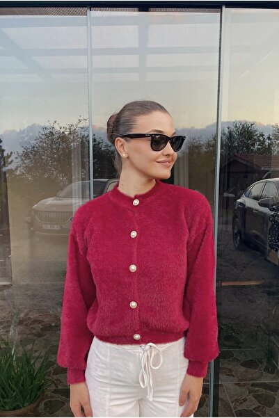 Le Savu Shilsee Women's Pearl Buttoned Yumoş Bordo Tri̇ko Cardigan