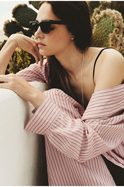 Pilea Pembe Çizgili Dökümlü Gömlek