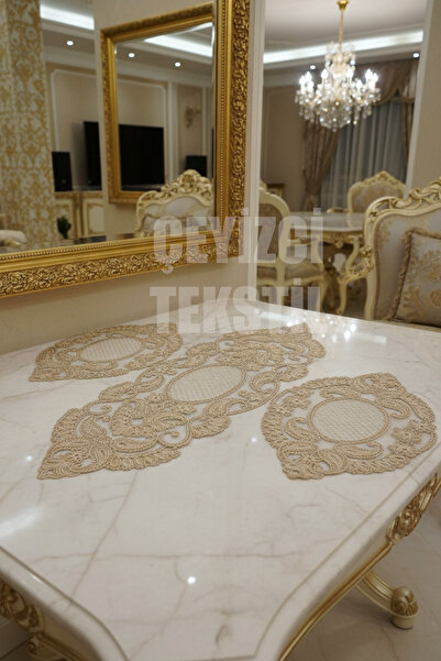 Çt Çeyizci Tekstil Salon Takımı, Yatak Odası 3 Parça Sehpa Örtüsü, Masa Örtüsü 3 Parça Oda Takımı