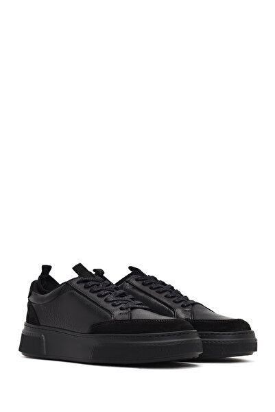 Derimod Erkek Siyah Bağcıklı Kalın Tabanlı Deri Sneaker,Kışlık Spor Ayakkabı 25WFD826014