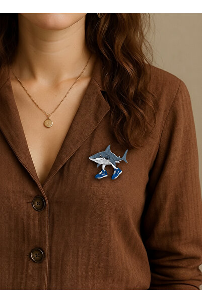 gokmentoy Tralalero Tralala Ahşap El Boyaması Broş