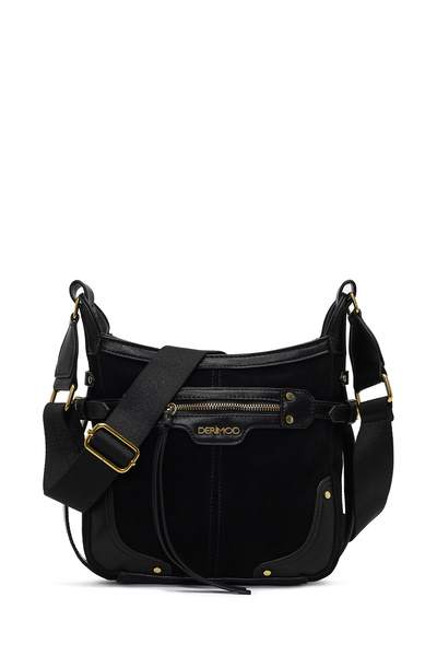 Derimod Women's Black Long Strap Suede Leather Crossbody Bag 25Abd244210