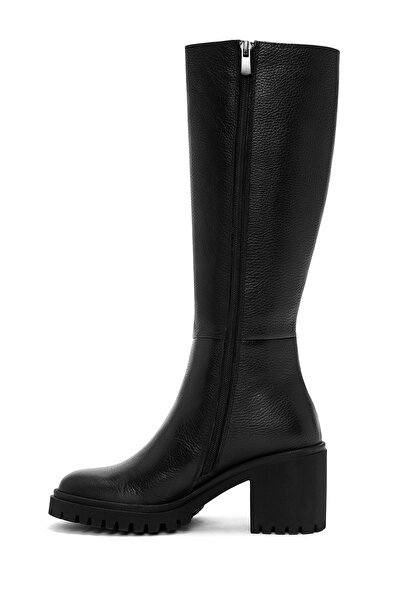 Derimod Women's Black Zippered Thick Heeled Leather Boots 25Wfd2014Ft