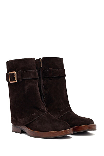 Derimod Kadın Kahverengi Fermuarlı Süet Deri Biker Bot 25WFD202610