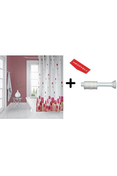 Zethome Banyo Duş Perdesi 7017 120x200 Perde Borusu Askı Aparatı 90x130 Hediyeli