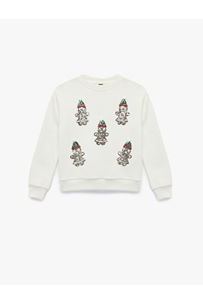 Koton سترة رياضية بأكمام طويلة وياقة دائرية مزينة بالترتر والزخارف