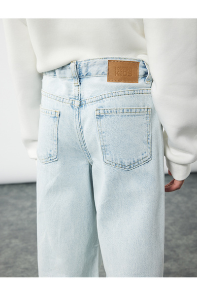 Koton Cotton Staple Detailed Wide Leg Denim Trousers