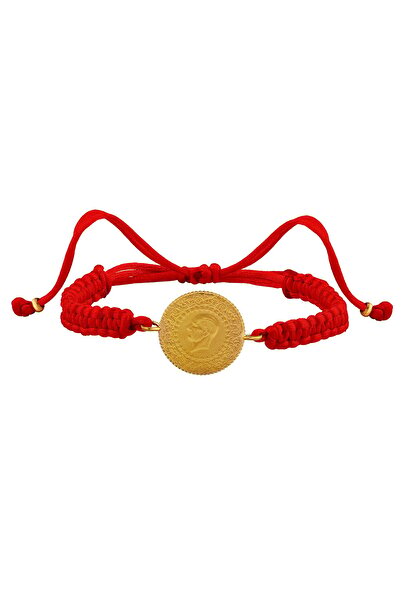 aga kulche 22 Ayar Çeyrek Altınlı Kırmızı İpli Bileklik