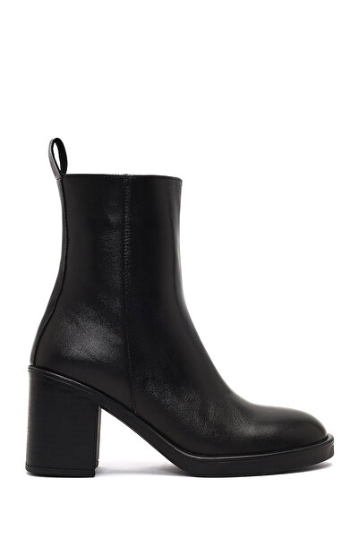 Derimod Kadın Siyah Fermuarlı Kalın Topuklu Deri Bot 25WFD203018