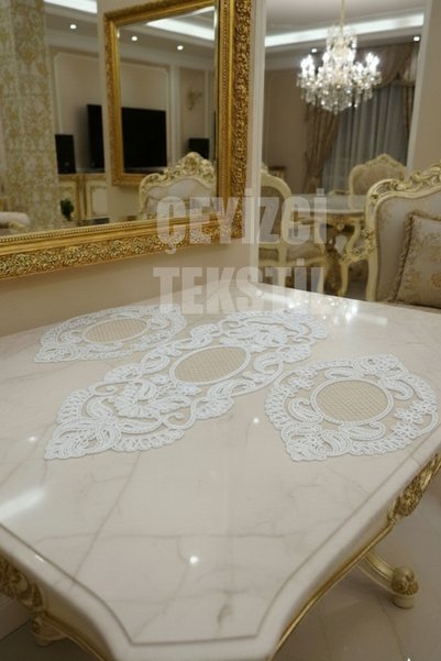 Çt Çeyizci Tekstil Salon Takımı, Yatak Odası 3 Parça Sehpa Örtüsü, Masa Örtüsü 3 Parça Oda Takımı