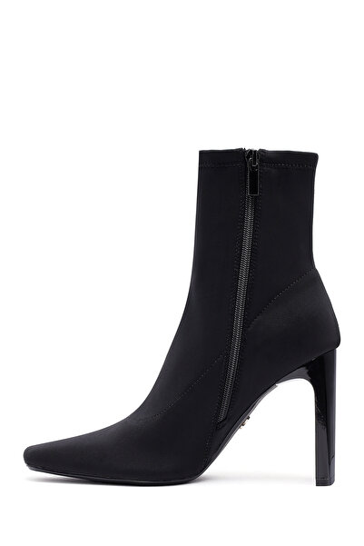 Derimod Kadın Siyah Fermuarlı Yüksek Kalın Topuklu Kumaş Bot 25AFD44046F