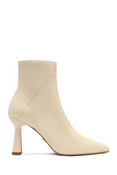 Derimod Women's Cream Zippered Thin Heeled Leather Boots 25Wfd130718