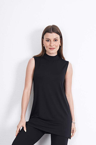 penyebizden Viskon Kolsuz Tunik 2'li Satış-Siyah-Beyaz