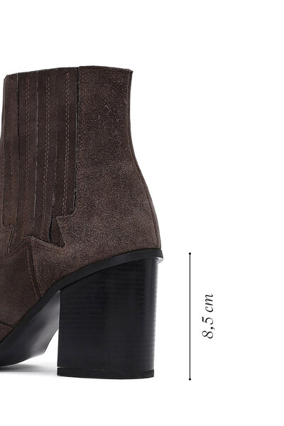 Derimod Women's Anthracite Thick Heeled Suede Leather Chelsea Boots 25Wfd160910