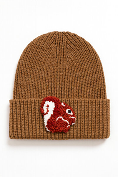byebruketenci Brown Children's Beret Squirrel Punch Patterned Luxury Wool Hat Christmas Gift