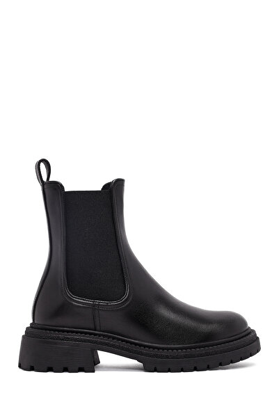 Derimod Women's Black Thick Soled Leather Chelsea Boots 25Wfd141018