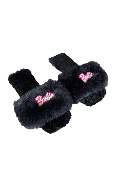 Liger Tüy Detaylı Peluş Kadın Terlik SİYAH