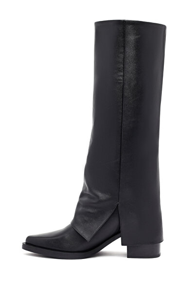 Derimod Women's Black Thick Heeled Leather Boots 25Wfd153918