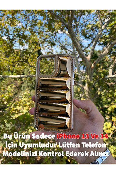 GtTech iPhone 13 Ve 14 Uyumlu Gold Puffy Bulding Hava Yastıklı Kılıf Kapak