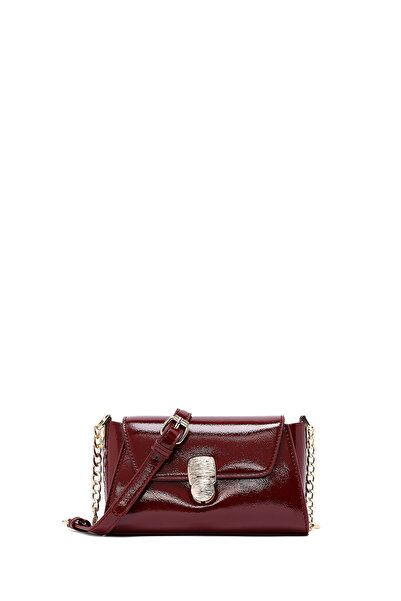 Derimod Women's Burgundy Long Strap Patent Leather Mini Crossbody Bag 25Wbd281816