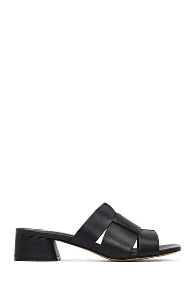 Derimod Papuci de piele negri, scurti, cu toc gros, pentru femei 25SFD141218