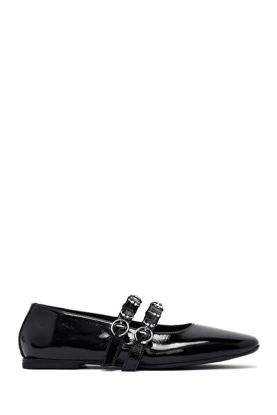 Derimod Women's Black Buckle Patent Leather Ballerina Shoes 25Afd270016