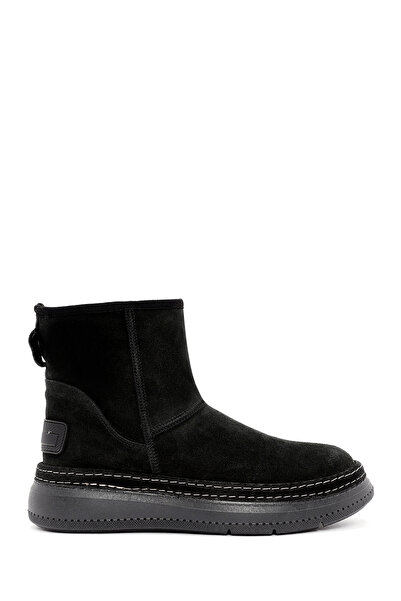 Derimod Women's Black Suede Leather Teddy Boots 25Wfd130410