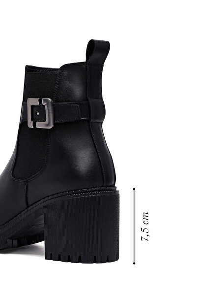 Derimod Women's Black Zippered Thick Heeled Leather Boots 25Wfd203418