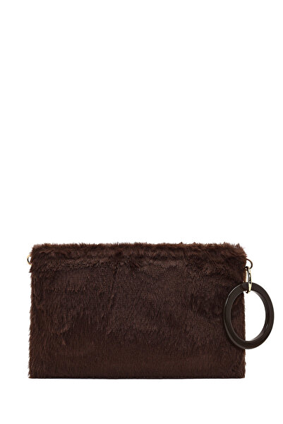 Derimod Women's Brown Chain Strap Plush Portfolio Bag 25Wbd2206Ph