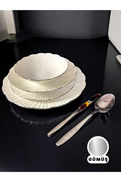 qtahya homes queen of kütahya Timeless Elegance Yemek Takımı 24 Parça Gerçek Gümüş Lüks Modern