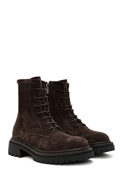 Derimod Kadın Kahverengi Fermuarlı Kalın Tabanlı Süet Deri Postal Bot 25WFD151010