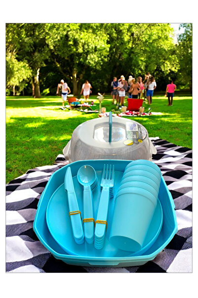 Trend Home Life Lüx 32 Parça Turkuaz Piknik Seti