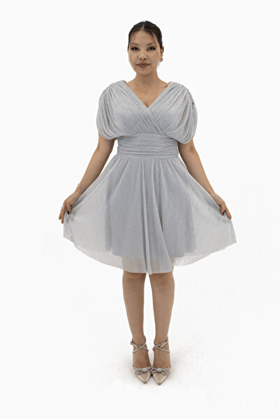 CAREZZA Kruvaze Yoğun Büzgülü Mini Elbise