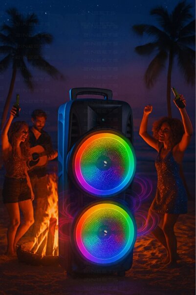 Zineets Işıklı Büyük Boy Party Box Bluetooth Hoparlör Taşınabilir Şarjlı Ses Sistemi Kablolu Karaoke Mic