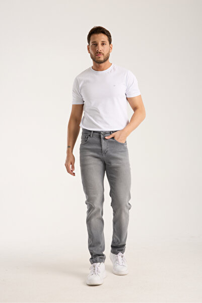 OneZero Men's Regular Fit Zippered Comfortable Wear Light Gray Jeans