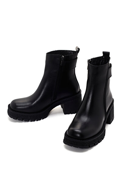 Derimod Kadın Siyah Fermuarlı Kalın Topuklu Deri Bot 25WFD130318