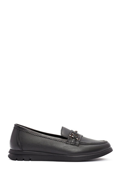 Derimod Women's Black Buckle Detailed Leather Comfort Loafer, Winter Shoes 25Afd150418