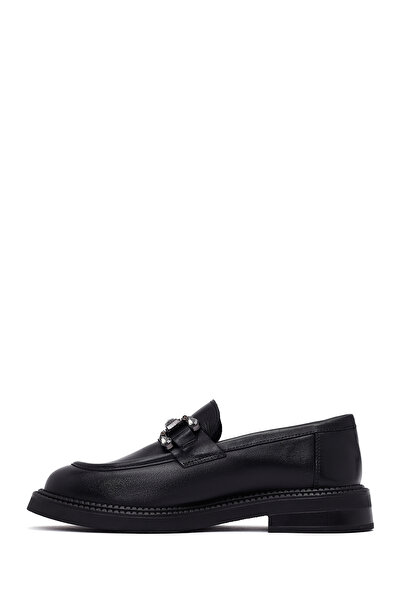Derimod Women's Black Buckle Leather Masculine Loafer, Winter Shoes 25Afd510218