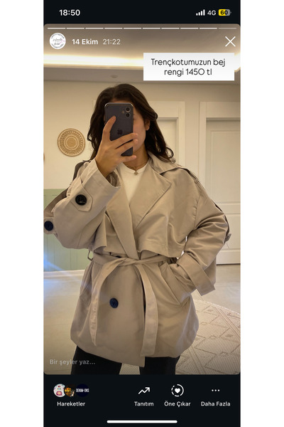 Nihanello Butik Bej Trençkot