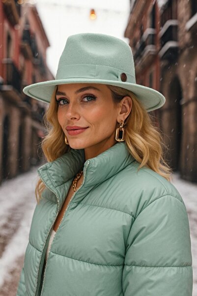 MARBERRY Mint Metal Button Detailed Panama Sombrero Hat