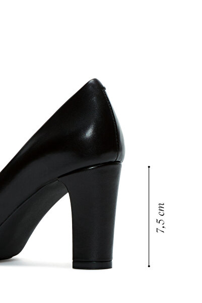 Derimod Gritti Women's Black Thick Heeled Leather Shoes 25Afd110418