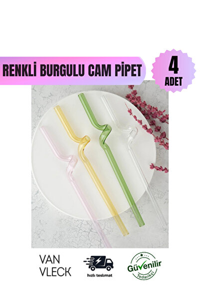 VAN VLECK 4 قطع من الشفاطات الزجاجية الملتوية - أبيض، أخضر، وردي، أصفر اللون، متين وقابل للغسل
