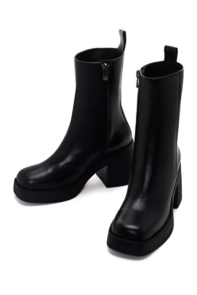 Derimod Kadın Siyah Kalın Topuklu Fermuarlı Deri Bot 25WFD201018