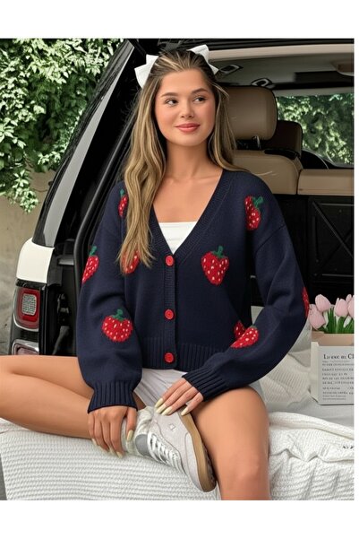 FLEX FASHION Жіночий TREND ЧЕРЕШНЕВИЙ ДЕТАЛЬНИЙ ПОПУЛЯРНИЙ М'ЯКИЙ ТРИКОТАЖНИЙ СВІТЕР (СИНІЙ)