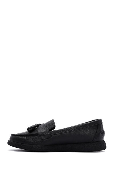 Derimod Women's Black Tassel Leather Comfort Loafer, Winter Shoes 25Afd1502Ft
