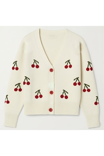 FLEX FASHION Γυναικεία TREND ΔΙΑΣΤΑΣΗ POPULAR CHERRY ΛΕΠΤΟΜΕΡΗ Πλεκτό Ζακέτα εκρού